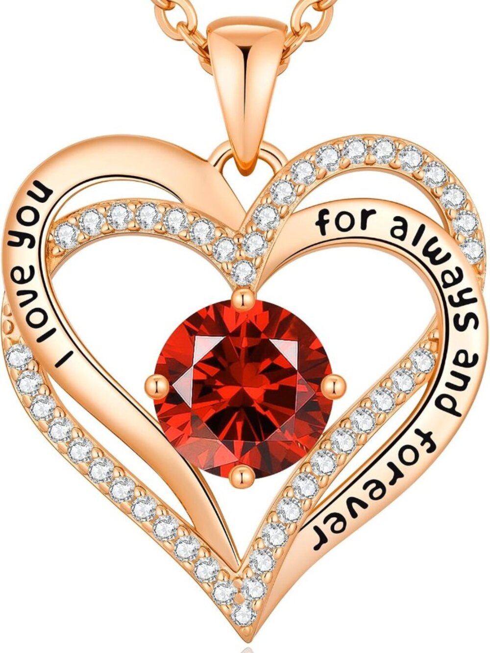 18K Rose Gold Heart Pendant Necklace, Birthstone Jewelry Gift for Her